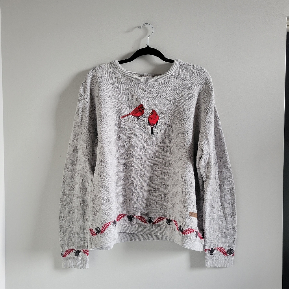 Vintage Field & Stream Cardinal Leaf Sweater Light Grey Womens XL